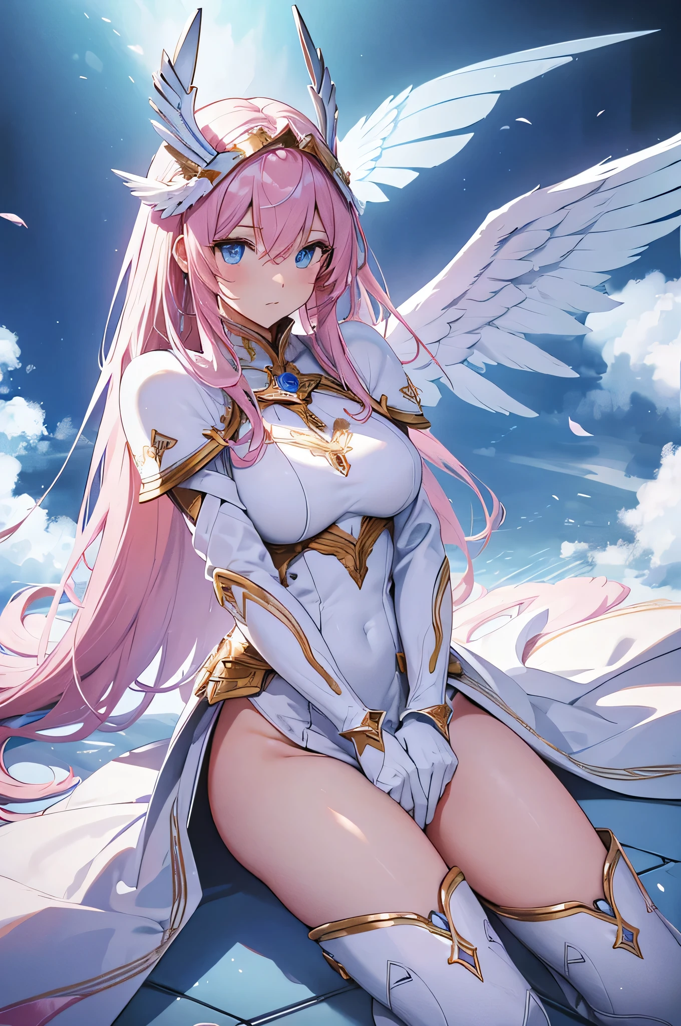 zero two \(darling in franxx\), darling in franxx, 1girl, bangs, bite, from behind, shadow, green eyes, hair behind head, horns, long hair, looking at viewer, big ass, makeup, small breasts, pilot suit, white suit, pink hair, red eyeshadow, science fiction, tight skin, solo