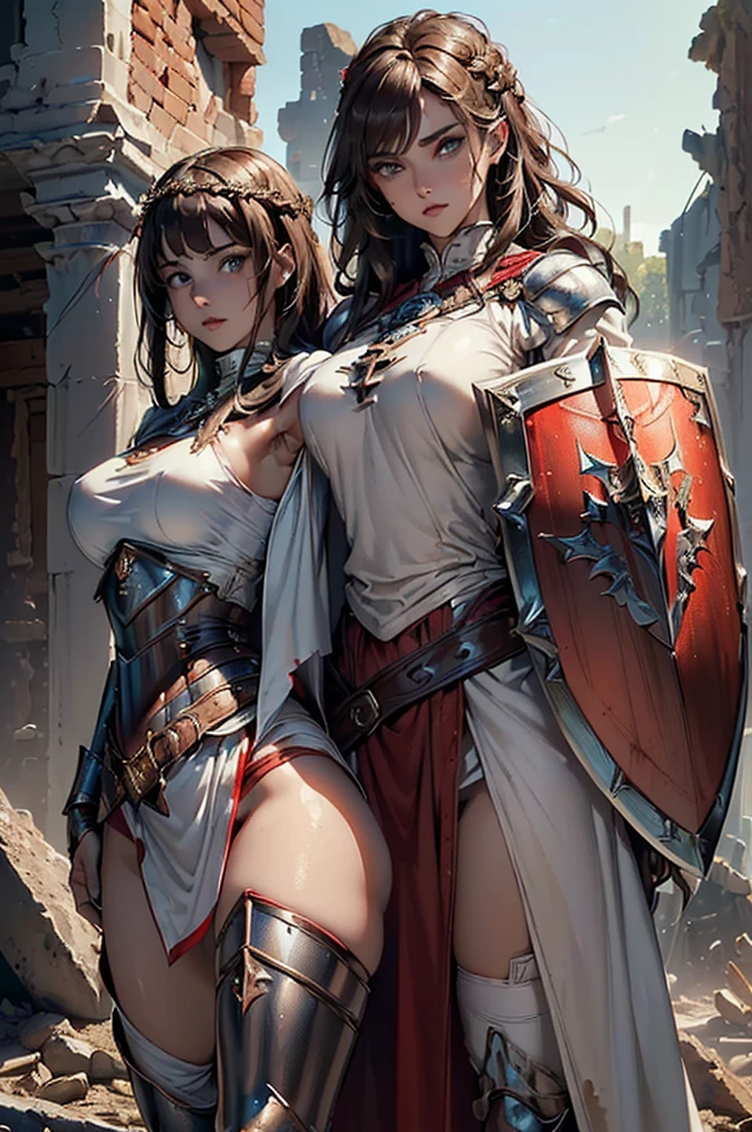 A large number of people。Female swordsmen of Japan fighting naked、Curvy and agitated female swordsman hides areola and pubic hair in a small two-piece micro bikini with high reflectivity due to aluminum vapor deposition。There is no cloth on the abdomen and the navel can be seen、The exposed part is the color of the skin。She fights a robot soldier with a Japanese sword in each hand。cidades: Londres。Robot soldier、Robot soldier、Robot soldier、NSFW