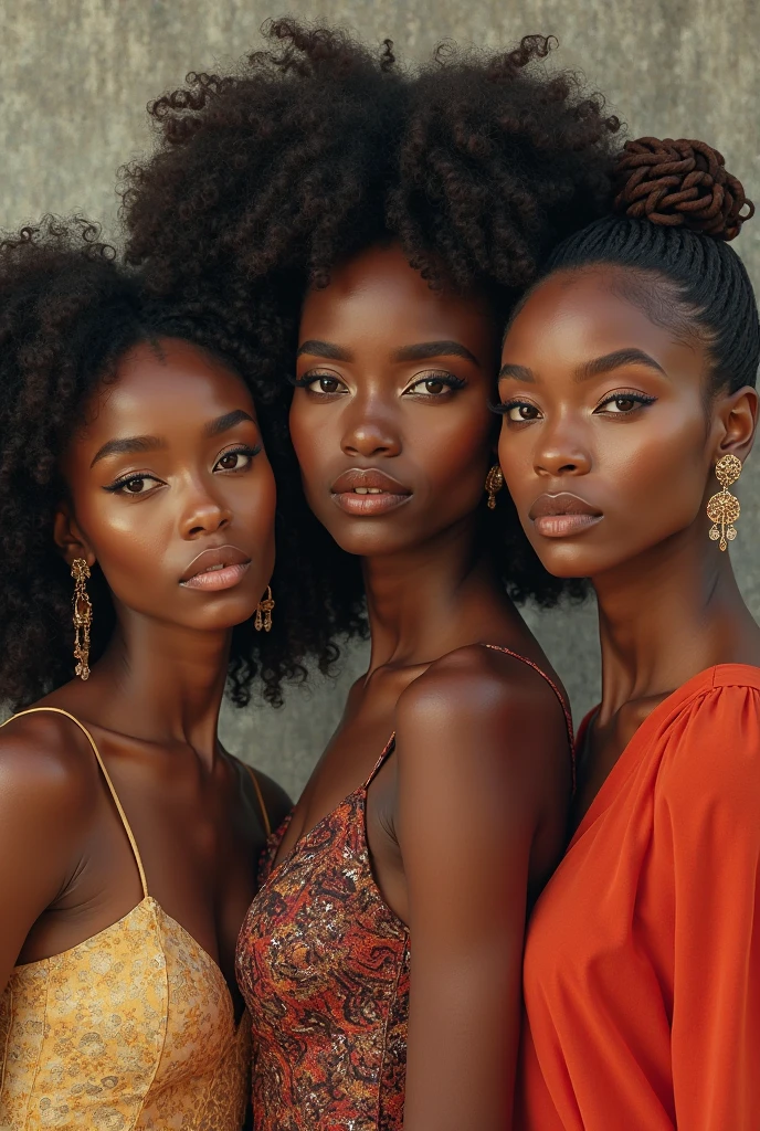 generate a realistic image with several different Brazilian women with different hair types and curvatures but all perfect and hyphrated