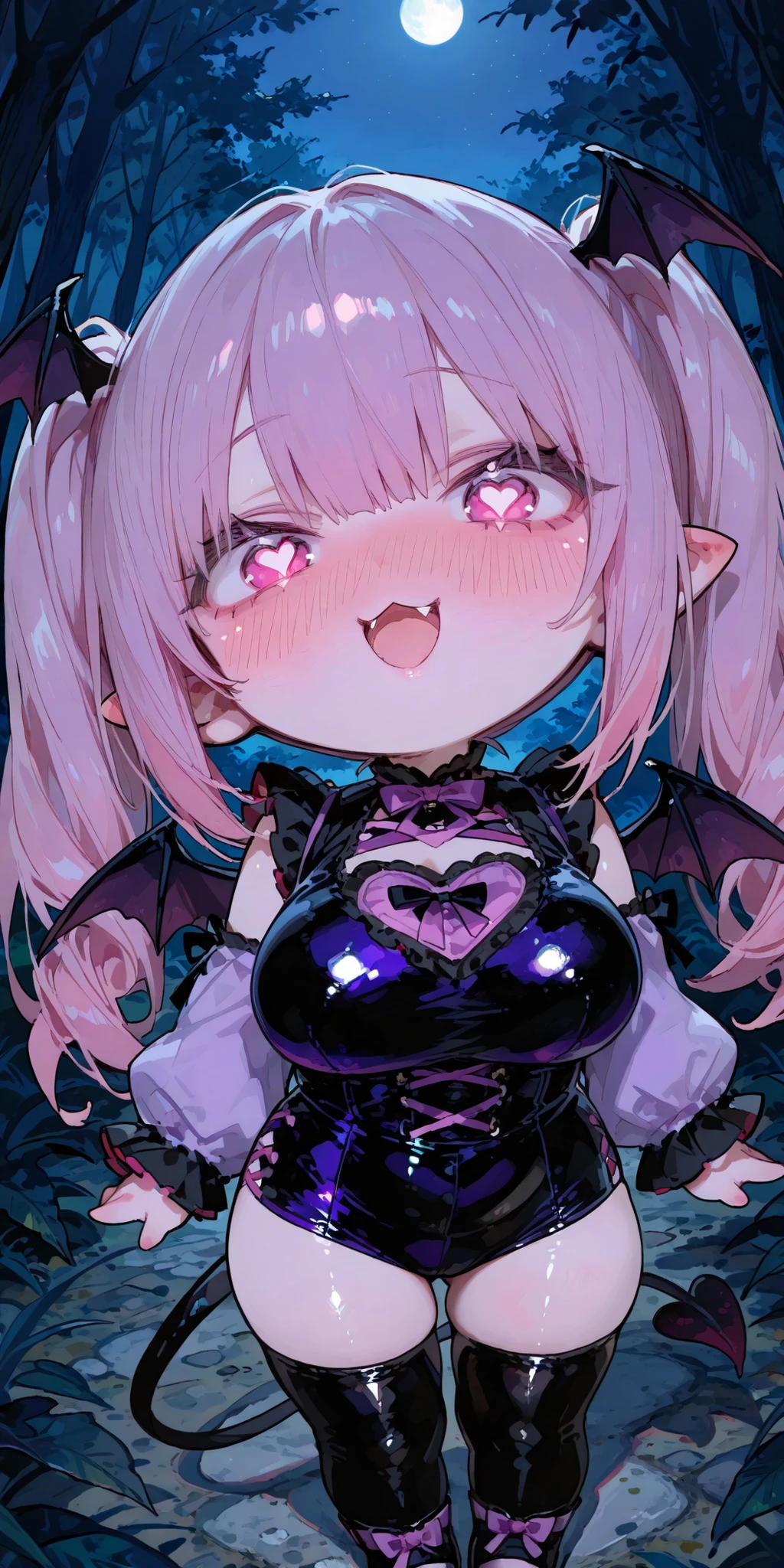 Cute Face Bitch Angle from directly below Huge boobs Seductive Pose A sparkling smile Pink Mist Attraction magic Pink Room Front Angle Hug Pose choker Cute Dresses vampire Princess Room bed A small bat is flying