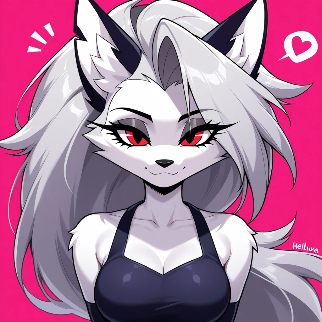 solo, mammal, white wolf, felid, white fur, red eyes, by vivzmind, (best quality, masterpiece:1), detailed, no humans, furry, anthro, demon, female
