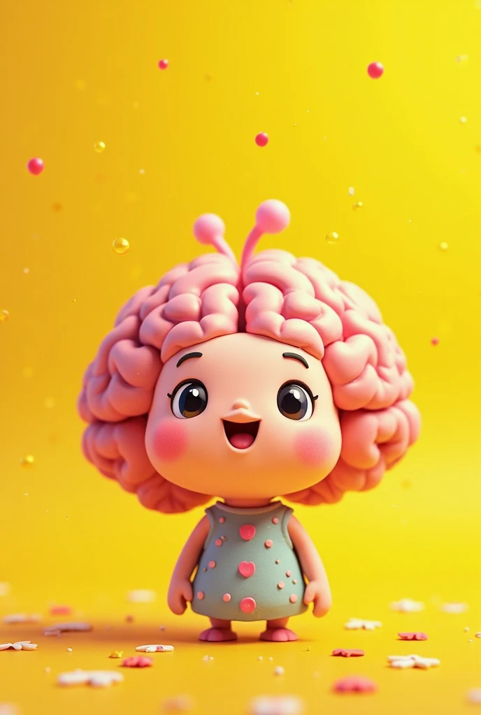 Rectangular yellow background with a cute brain