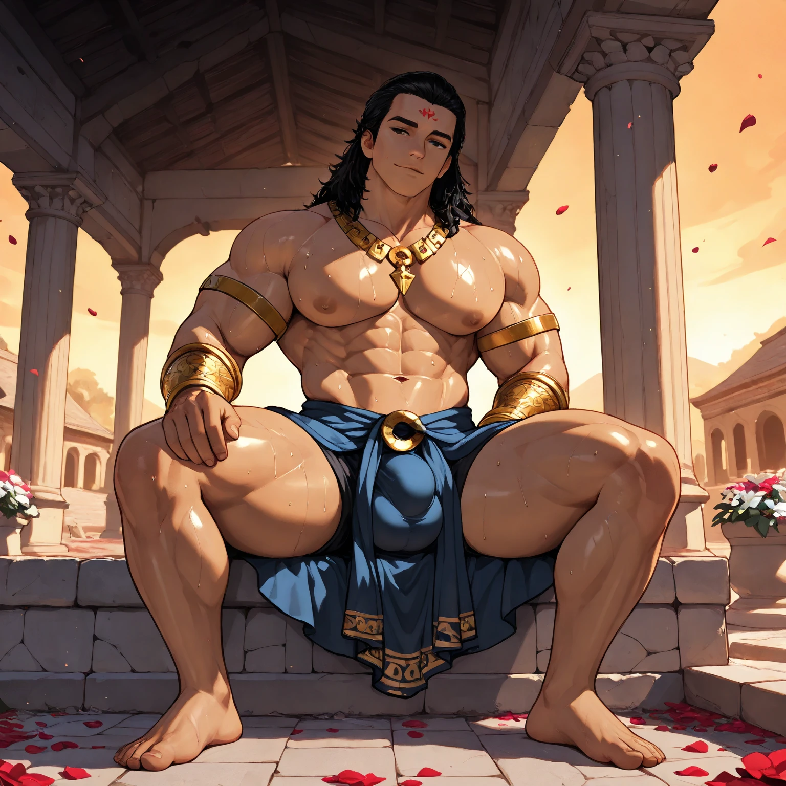 ((1 man wearing small black loincloth, sitt on a chair with his legs up showing his anus in a complete negative black space, smiling, focused gaze)) in caravagio and roberto ferri art style, ultra detailed, ultra realistic, ambient lighting, becoming the subject composition, soft neutral colors, perfect components layout, divine proportions, wide angle, fullbody, in henry scott tuke art style, ultradetailed, ultrarealistic, 8k resolution, HD, A young man, latino, cinnmon skin, oval face, roman nose, fulll lips, diamont chin, large black eyes, short black, wavy hair, in roberto ferri style, aesthetic slim athletic body, very tall, latino, realistic skin, gorgeous, realistic detailed tonned muscles, barefoot, perfect anatomy, muscled fitness body, 195cm tall, realistic skin, skinny realistic detailed muscles, he is wearing small green loincloth, man standing naked small flacid penis, barefoot, perfect detailed feet, relaxed body lenguaje, relaxed face expresion. , masterpiece, pricewinner, madoka_magica ((background black negative space)