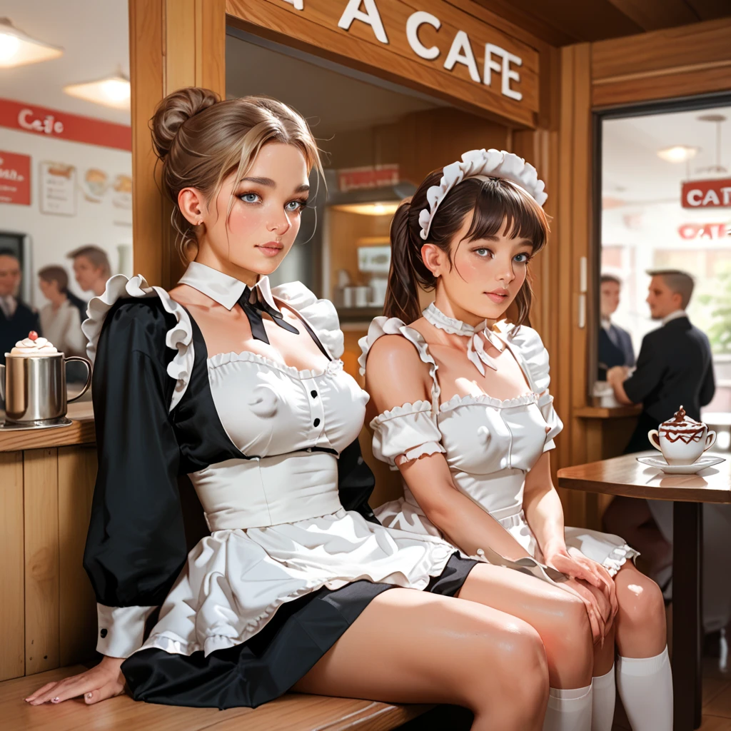 (best quality), 1girl, female, 28 years old, tanned skin, brown hair, short hair, braid, swept bangs, brown eyes, perfect eyes, muscular, smile, strong jawline, barista uniform, masterpiece, anatomically correct, highres

