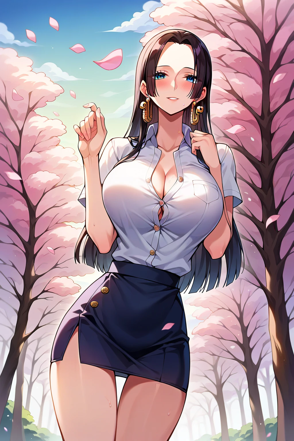 Taimanin Asagi、Asagi Igawa、Black Hair、Green Eyes、Long Hair、Huge breasts、high school student、smile、night、skirt、Open neck．The neck is open、skirtたくし上げ、Pussy、pubic hair、Sweat、、Pee、whole body、Cleavage、garden、Standing with your legs apart、Pussy炊き出し、V-shaped splits