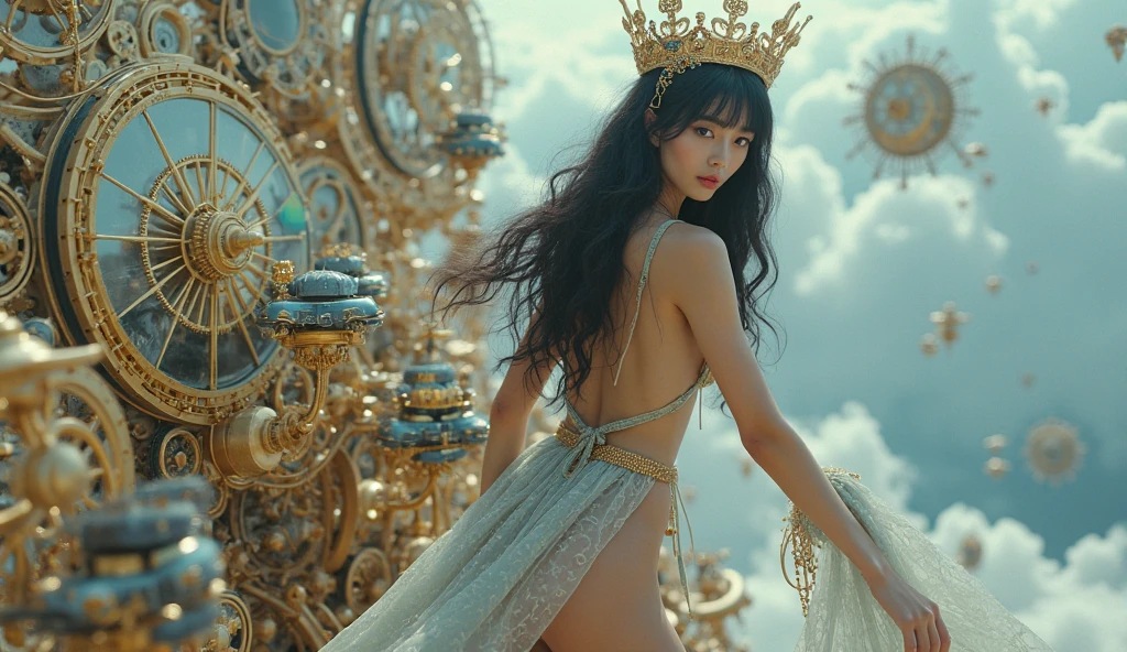 award winning photo , (masterpiece), (best quality:1.2),
sunrise ,
full body portrait of stunningly beautiful ( lei fang ),
dynamic posing,
wearing corset , ( single braid : 1.2 ) ,
( round ass), (detailed face), vibrant eyes ,
<lora:hipoly3DModelLora_v20:0.7> , ((high detailed skin, realistic skin details)) ,
( grin512 :0.8 ) ,
(view from_above ) , Elegant swan glides in sunset,
at Mystical Clouds ,
( very detailed background, detailed face, detailed complex busy background : 0.8 ) ,
messy, ornate, Pearlescent colors, by artist kyoung hwan kim and by artist alphonse mucha , perfect hands, perfect feet, (HDR:1.2) ,
halo , decorations , psychedelic