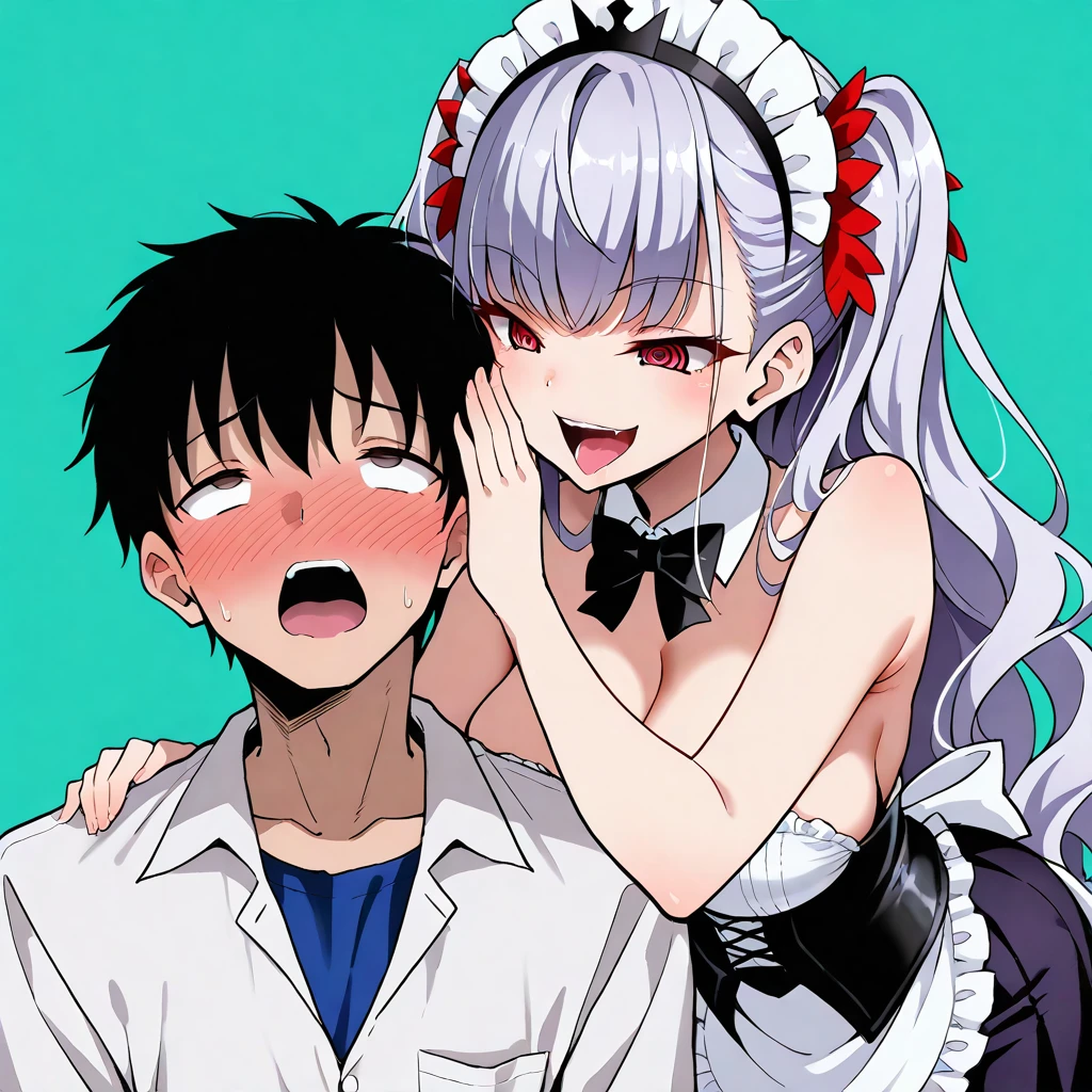 anime girl hugging another girl with a comic bubble above her, gapmoe yandere, yandere, gapmoe yandere grimdark, ahegao, nightcore, from the azur lane videogame, top rated on pixiv, in no game no life, colored manga, nixeu and sakimichan, yandere intricate, splash art anime 
