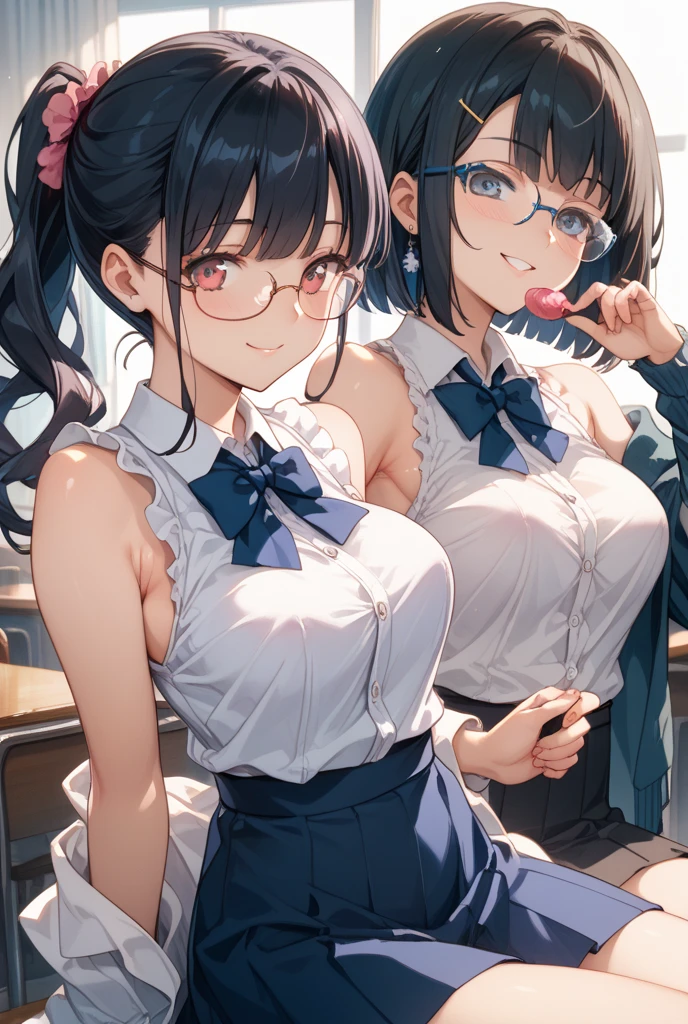 4K, ,Lens flare ,mascara, eyeliner, god rays, 4K, 8K, best quality, masterpiece, hyper detailed,(masterpiece:1.2, Highest quality), (Realistic, photoRealistic:1.4), Beautiful illustrations, (Natural Side Lighting, Cinema Lighting), Angry expressionでビューアーを見る, Front view:1.5, 1 girl,, Perfect Face, , Shiny skin, Swept-apart bangs, Dark brown eyes, Long Eyelashes, (Big Breasts:1.5,), Beautiful Hair, Beautiful Face, Beautiful fine details, Beautiful clavicle, Beautiful body, Beautiful breasts, Beautiful thighs, Beautiful feet, Beautiful fingers, ( Upward glance), ((Huge boobs:1.5)) 、 Female orgasm、(((Full nudity:1.5)))、Erotic、Climax、((Staring intently at the audience:1.7))、((Licking the head of the penis vigorously with a long, dripping tongue:1.5))、((ejaculation:1.7))、((Glasses:1.3))、((Completely naked:1.5)),((Angry expression:1.7)),((After being licked, a small, thin penis dripping with saliva is buried deep between her tits and given a titjob.:1.5)),,((Ultra-detailed, sexy tongue:1.5)),((Glowing skin with transparent oil:1.5)),Angry woman close up:1.5