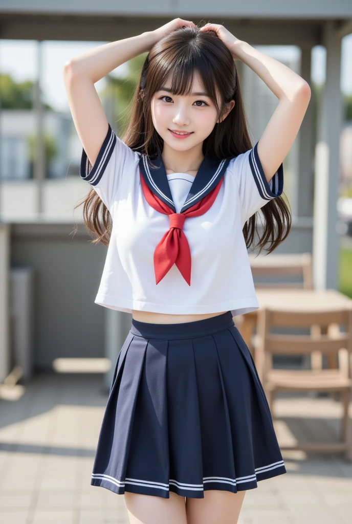 Beautiful Girl, Brown hair, updo hair, (((Pubic hair is visible))), (((Very sweet smile))), looking at the viewers, A smile、(A dark-haired、short-hair:1.3、bow ribbon)、bow ribbon、fullnude、teats、No Underwear、Cleft in the crotch、Crotch focus、Beautiful hairstyle、realisticeyes、Beautiful details、(real looking skin)、Beautiful skins、(Sweaters)、absurderes、enticing、超A high resolution、A hyper-realistic、high-detail、the golden ratio((top-quality、8K、masterpiece:1.3))、foco nítido:1.2、13years、Perfect Beautiful Girl、Idol、Beautiful Women in Perfect Style、full body seen、toppless、fullnude、are visible、Do not wear underwear、fullnude、No pubic hair、Shaved、Show off your genitals and pubic hair、Both pubic hair and genitals are visible, (((Lift the skirt, Lift the skirt with both hands, Lift the skirt yourself))), ((a sailor suit)), ((maid)), ((of the highest quality, 16 K, masutepiece: 1.3)), 1 girl, Light on Face, hyperdetailed face, very detailed lips, Detailed eyes, Realistic pupils, City Street、Roll up your sailor suit、large panorama、Hidden areas exposed、