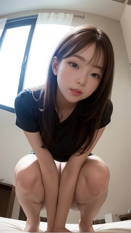 young face、Aria、small tit、You can see the shape of the nipple、troubled expression、Full body Esbian、thin、charm of 、All nude、spread your legs and show off your genitals、sagging milk、Squatting in cowgirl position
