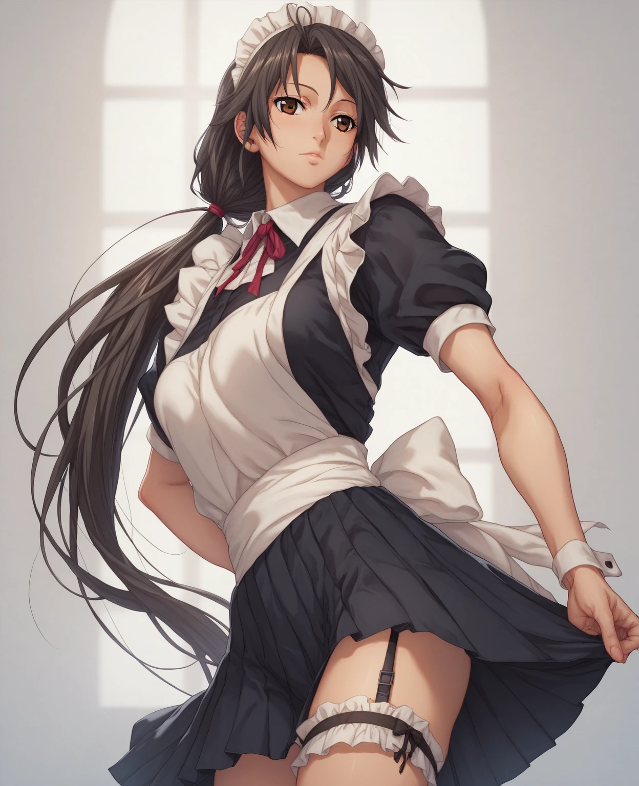 best quality, masterpiece, highres, solo, 1girl, solo, Hakurei Reimu, red vest, red skirt, frilled skirt, miko, bow, breasts,