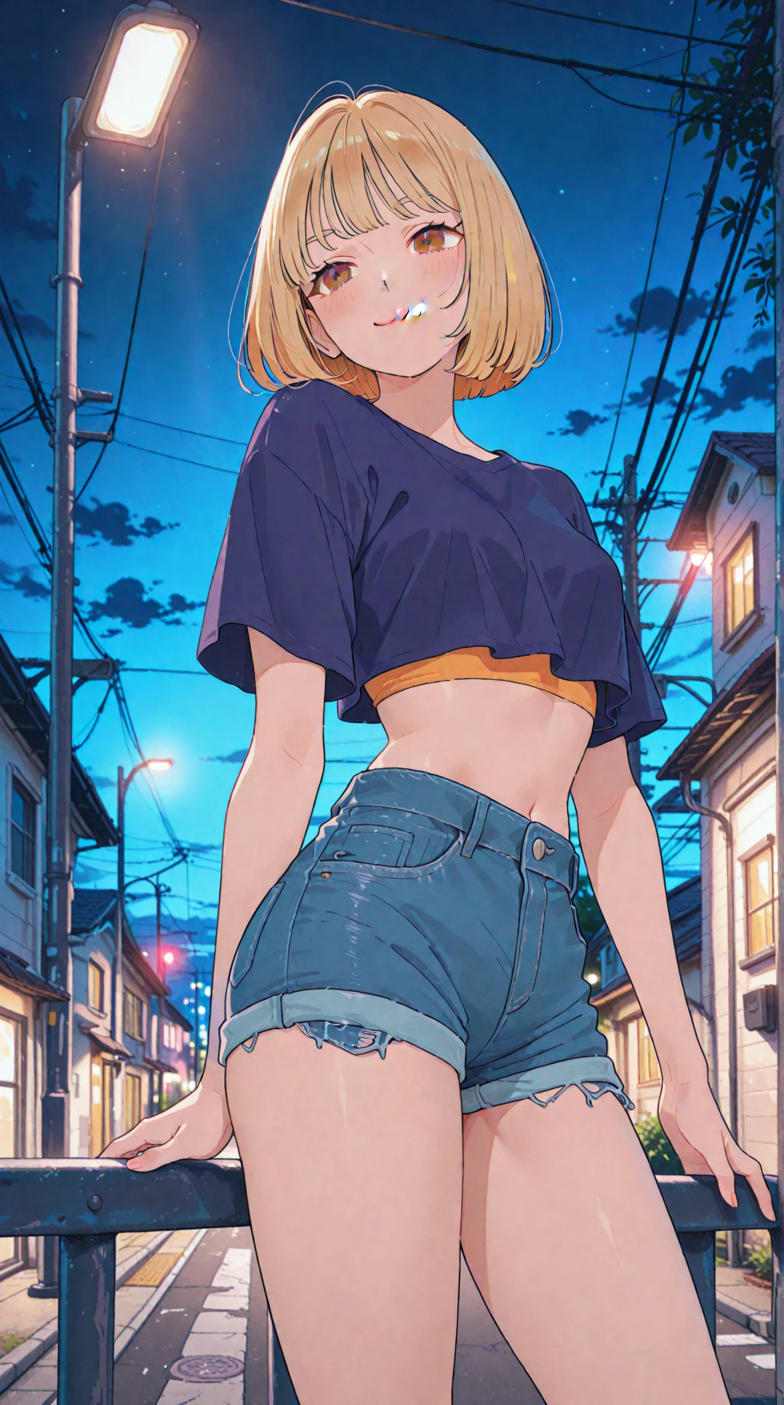 1 woman, Chie Satonaka (from persona 4, light brown short hair, white skin, brown eyes, strong fit body:1,2), tight wet bra and green and yellow panties, bare shoulders, looking at the viewer, white socks and sneakers, lascivious, ecchi, wideshot, bare belly, blushing, sexy:1,5, daning on a strip pole, in a night bar