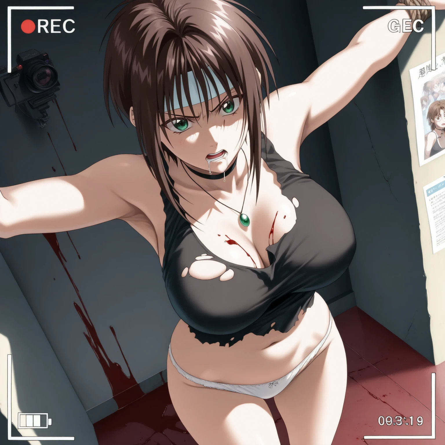 UHD, retina, ccurate, anatomically correct, super detail, high details, high quality, best quality, HD, 4K,{{{mkm1, short hair}}},2d cel anime, {{{katou megumi}}}, {{saenai heroine no sodatekata}}, brown eyes , medium breasts ,naked ,topless ,pussy ,detailed pussy ,nipple ,go commando, braless ,open mouth ,(hickey) ,{large number of bruises on the abdomen} ,bdsm ,nsfw ,on stage