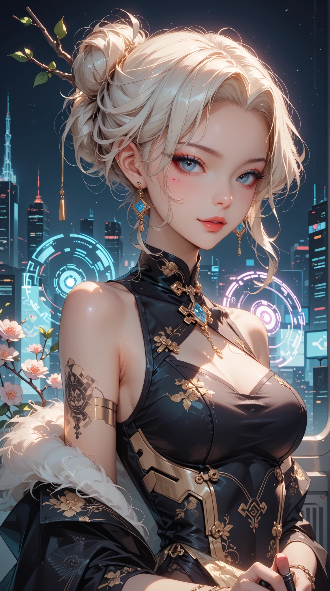 (photorealistic:1.8, highest quality:1.8,8K masterpiece:1.8,High resolution,muste piece:1.8,RAW Photos,cinematic lighting),No split screen, (1 android girl:1.3)、Completely naked、open front shirt、choker、Body painting with a pop design drawn directly on the whole body、pop art design、cutting edge fashion、Innovative、center of attention、new york、special art design、nipple design、Ultra-detailed background depicting a beautiful future、Unknown world、art deco、Future、shine、conceptual art、
pubic hair、(cameltoe)、slender abs:1.2