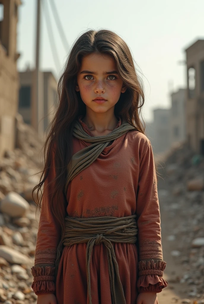 As the smoke clears and the dust settles, a little girl in Palestine emerges from the ruins of her home. She stands tall, a symbol of strength and hope in the face of devastation.