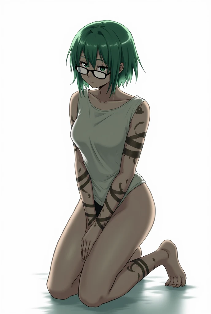 1 female、Braided Pigtails、Big Tits、(Big Tits:1.8)、Glasses、(face:Without eye patch)、blue eyes、Green Hair、Eyepatch bikini、(color:transparent)、(size:Micro Bikini)、thong underwear、From the back、(Tanned Nude)、Sunburn mark、Swimwear Line、white、Traces of school swimsuits、(Sunburn mark:Traces of school swimsuits)