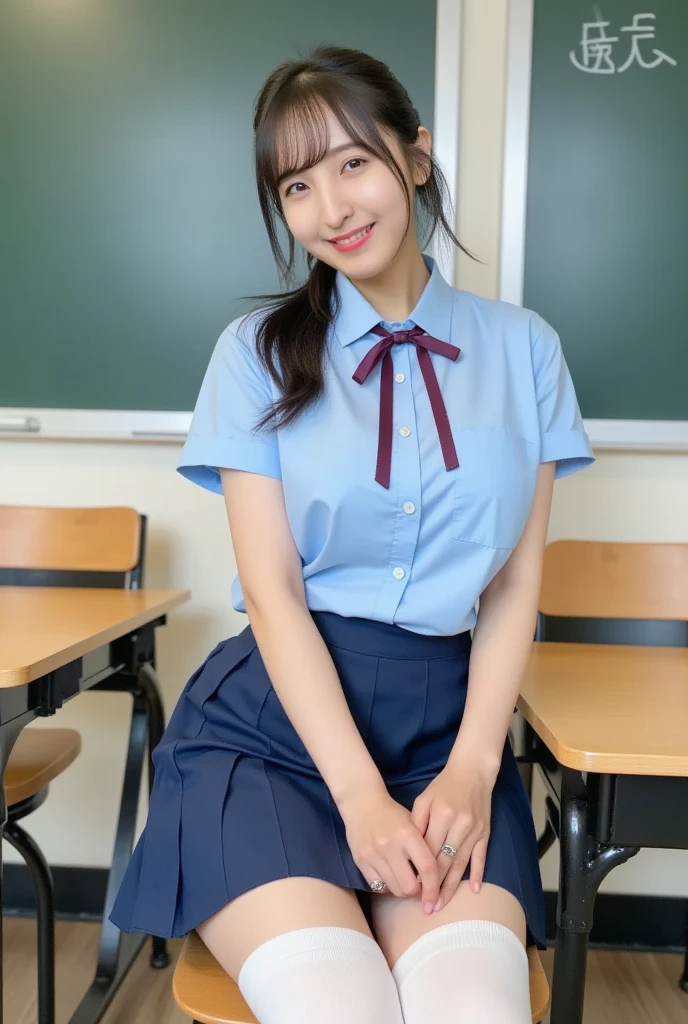 (black tights:1.5)、(Full-body portrait of a standing -yeld el1.5)、(Elementary school classroom-old model's smile is clearly capredarp fs、Detailed Description、8k、 (A 14-year-old elementary school girl wearing sneakers:1)、(k nylearly capture smiling models、Sharp focus、Detailed Description、8k、Elementary school classroom、(Short Bob:1.3)、thin, Girl with long face.、Sharp focrp focus、Detailed Description、8k、Flat Chest、Small breasts、