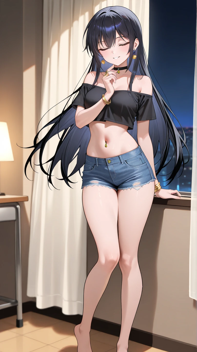 CRAWL,collar,leash,tied up,bondage,scared expression,black hair,black eyes,shorts,top-tank