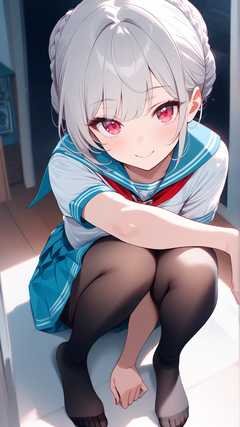 masterpiece, perfect face, (thick lines:1.0), (ultra-detailed:1.2), (oil painting:0.9), (extremely detailed CG unity 8k wallpaper:1.2), soft lighting, masterpiece, perfect face, (thick lines:1.0), (ultra-detailed:1.2), (oil painting:0.9), (extremely detailed CG unity 8k wallpaper:1.2), soft lighting, arona, 1girl, mechanical halo, solo, short hair, single braid,
school uniform, barefoot, blue shirt, long sleeves, white bowtie, white choker, white hairband, white sailor collar, white skirt, long skirt
smile, blush, feet, toes, looking at viewer, sitting, midriff, knees to chest
BREAK water, ruined classroom, blue sky, cloud, day, reflection, reflective water, shallow water
