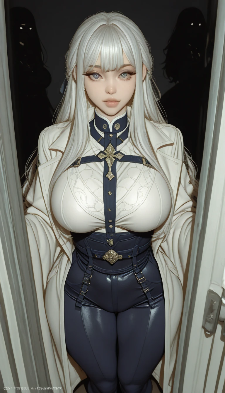Highest quality、(Perfect Anatomy)、Realistic, Realistic, ( Intricate details, Written boundary depth)、Hyperrealism, 8k, Highest quality, Very detailedな, retina, Very detailed, Perfect Face, Perfect body, Huge breasts, narrow, Very big ass, Glamour,Straight hair、Beautiful woman,Black-haired、Japanese Goddess、 Perfect appearance, smile, Lolita, Oily skin、Glowing Skin、Natural soft light, Anatomically correct（(Full Body including thighs)),((software:1.5)), 45 years old, Voluptuous body,Nuns, (church), Place your hands in front of your body, Noble appearance, ((Monastic uniform))((tights))