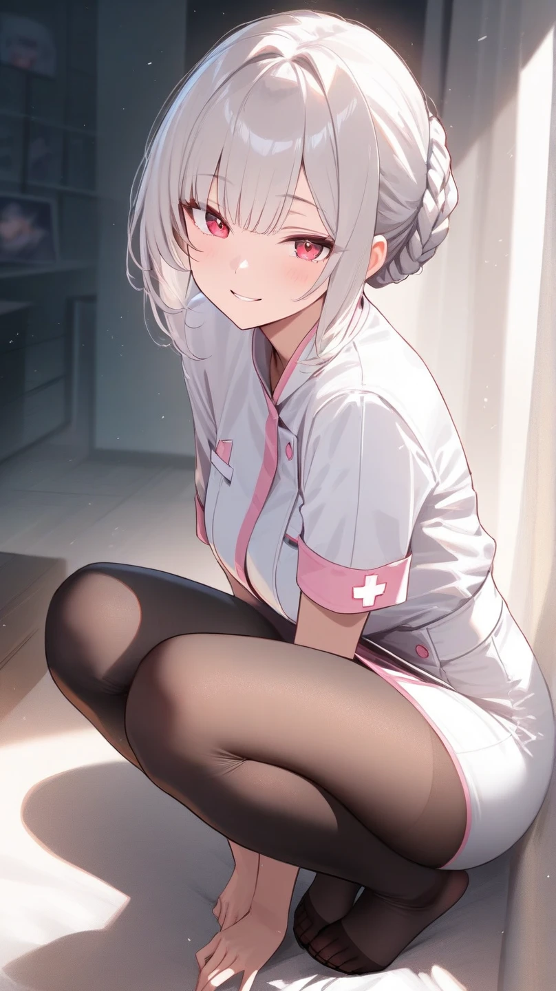 (Detailed illustrations,Very detailed and detailed drawing,Delicate lines with slow and rapid,Realistic texture expression),[Color tressed main line],Inorganic concrete room[Night Hospital],(Japan adult female[28 year old](Zombie Nurse))Hair put together [SKINNY((Small breasts))][pale skin](sickly look),([bandaged]Bondage Fashion),[[Return blood]],(Fine and beautiful skin expression [Transparency]),[完璧な目のdetaileds (Iris beautifully drawn in every detail)[Jewel-like eyes]],[long and beautiful eyelashes],[Meticulously drawn hair],(完璧な手のdetaileds [Beautiful fingers without breakdowns [Beautiful nails]]),(Perfect Anatomy(Perfectly proportioned))[[Full body like]],[Ideal color coordination(Accurate simulation of light-material interactions)],([Precision Detail](detaileds,high-detail)),[[Pale and gentle colors]][Visual art that conveys a sense of narrative] [[Eros in the Natural Body]].