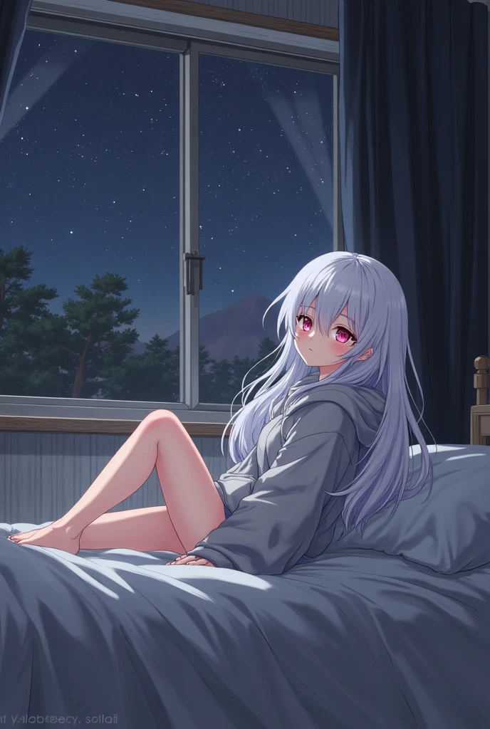 Realistic,highest quality, Ultra Detail, High-quality CG rendering, The most delicate and beautiful, Floating softly, High resolution, (1 girl), (Highest quality,4K,8K,masterpiece:1.2), Light purple hair,Rabbit,Bunny ears,(Long Hair:1.2),Red eyes,(White oversized hoodie:1.3),Inside the room,bed,(bedで横たわる:1.4),Falling,(Prone:1.5)