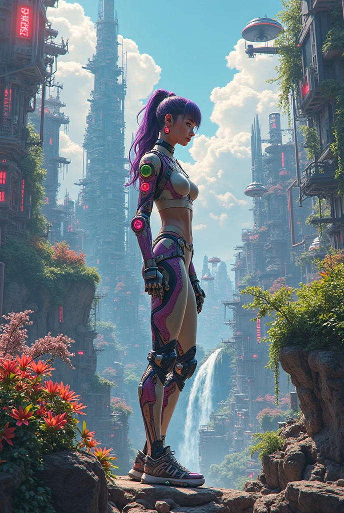 (Nature reclaiming a once-bustling city, with overgrown plants entwined around modern ruins:1.3), (A very handsome, intricately designed robotic man:1.4), (his form a harmonious blend of advanced mechanics and artistry, featuring a polished metallic finish with elegant, fluid lines), (captivating, lifelike features gently illuminated by internal light sources, creating a mesmerizing, ethereal appearance) (with short spikey Eggplant Purple hair, wires showing, wearing Oversized flannel shirt and ripped leggings):1.2), (Street Luge:1.3), UHD, 4k, anime, highly detailed face, (<lora:samdoesart:1.0> samdoesart:1.3), cinematic, hyper realistic