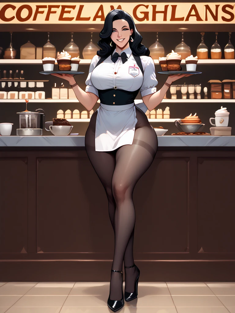 Plus size anime barmaid walking away