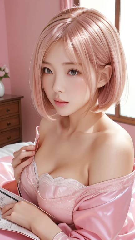 ((Realistic lighting、top-quality、8K、masterpiece:1.3))、Clear focus:1.2、1girl in、Pretty Face、The most beautiful girl in the world、beauty with perfect body:1.4、Slim abs:1.1、((platinum-pink-hair、Colossal tits:1.3))、(Wearing ultra-thin white lace underwear:1.4、Gray stockings:1.2、)、(outside of house、Daytime:1.1)、the city street、Super fine face、Narrow-eyed、二重まぶた、Put your hands on your head、(lying on one's side on bed:1.4)、Open your crotch、Seduce me with a sexual expression、Detailed mouth、16-year-old Westerner、Short face、Beautiful light gray eyes that sparkle、Small face beauty、with round face、White beautiful skin、Teak Gloss、glowy skin、long bangs between eyes,、