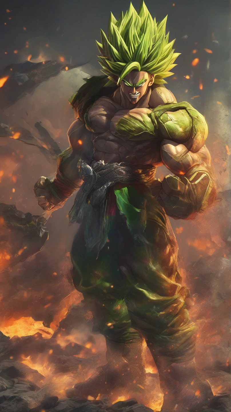 Naruto Uzumaki as Hulk, (green skin), standing, sharp focus, realistic 3D, 8k, high resolution, best quality, masterpiece, dramatic lighting