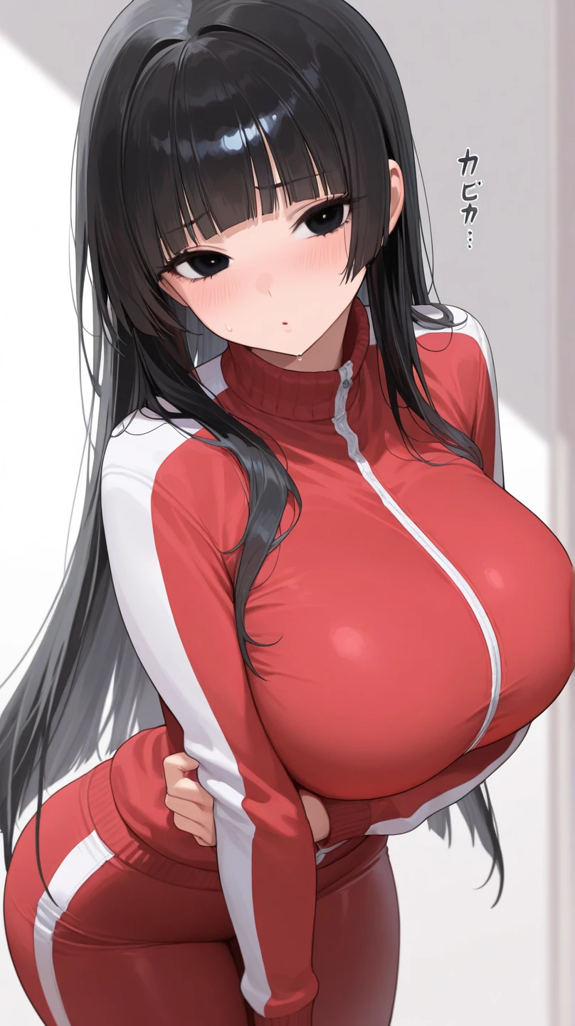 score_9, score_8_up, score_7_up, score_6_up, score_5_up, score_4_up, source_anime
, 1girl, Dehya (genshin_impact), genshin_impact, big breasts, collarbone, breasts focus, floox style, \\\\\ jacket,, open clothes, dark red jacket, dark red track suit,, sportswear, standing, track jacket, dark red track pants, track suit, \\\\\ steam, steaming body, sweat,, rating_explicit, high resolution, deep breath, head out of frame, grey background, solo, nipple slip, dark brown hair. presenting