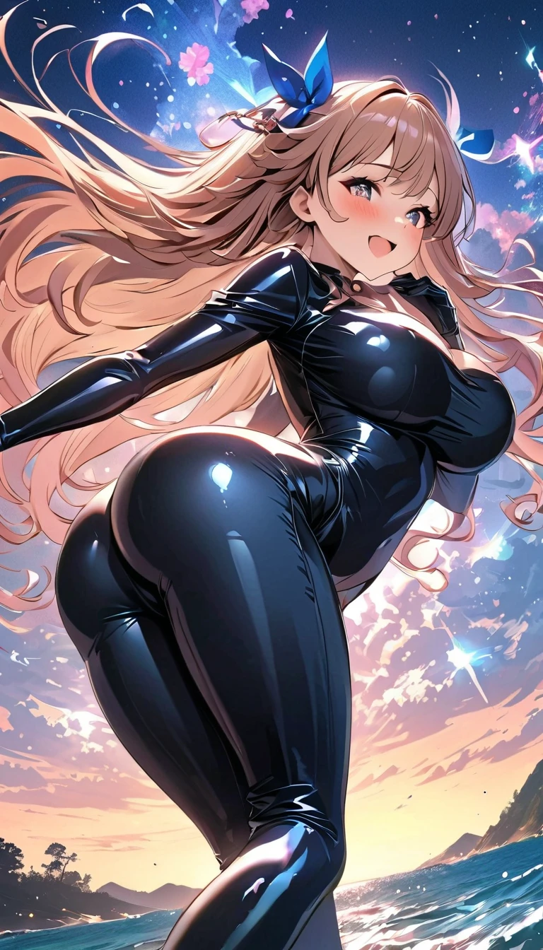 Anime-style face：1.5，Skinny black latex cleavage dress, tiny waist, Thin waist: 1.7,ultra realistic 8k cg, masterpiece, ((ultra detailed background, delicate pattern, intricate detail)), ( highly detailed, fine details), best quality, (photorealistic:1.7)，Greasy body, There is a body where lubricating oil flows down, Verism, Verism。 (NSFW: 1.8), the perfect body. (sexy eyes) (seductive eyes) (clothes wet with water) (completely transparent plastic top) (suspender stockings, suspender stockings, high-gloss stockings) fleshy thighs tightened by high-gloss suspender stockings, huge soft breasts. Outermost transparent gauze on body, beautiful woman, surreal, 1 girl, ((facing the viewer, hand caressing her chest)), (huge soft breasts, attractive body: 2), sitting: 1.6, brunette hair: 1.9, (wet rain, wet body: 1.9), painting, masterpiece, best quality, ultra-detailed, absurd, portrait beautiful, solo, earrings, jewelry, smile, necklace, transparent tights, sexy, volumetric lighting, best quality, masterpiece, intricate details, realistic skin texture, pixiv, super detailed, Artstation trend, oilly skin, Wet rosy skin thin waist: 1.6, Large, upturned breasts, transparent clothes, enormous breasts, anime characters, anatomically correct, textured skin. (nsfw:1.8)enormous breasts, The picture is colorful, The brushstrokes of figure painting are multi-layered and rich。