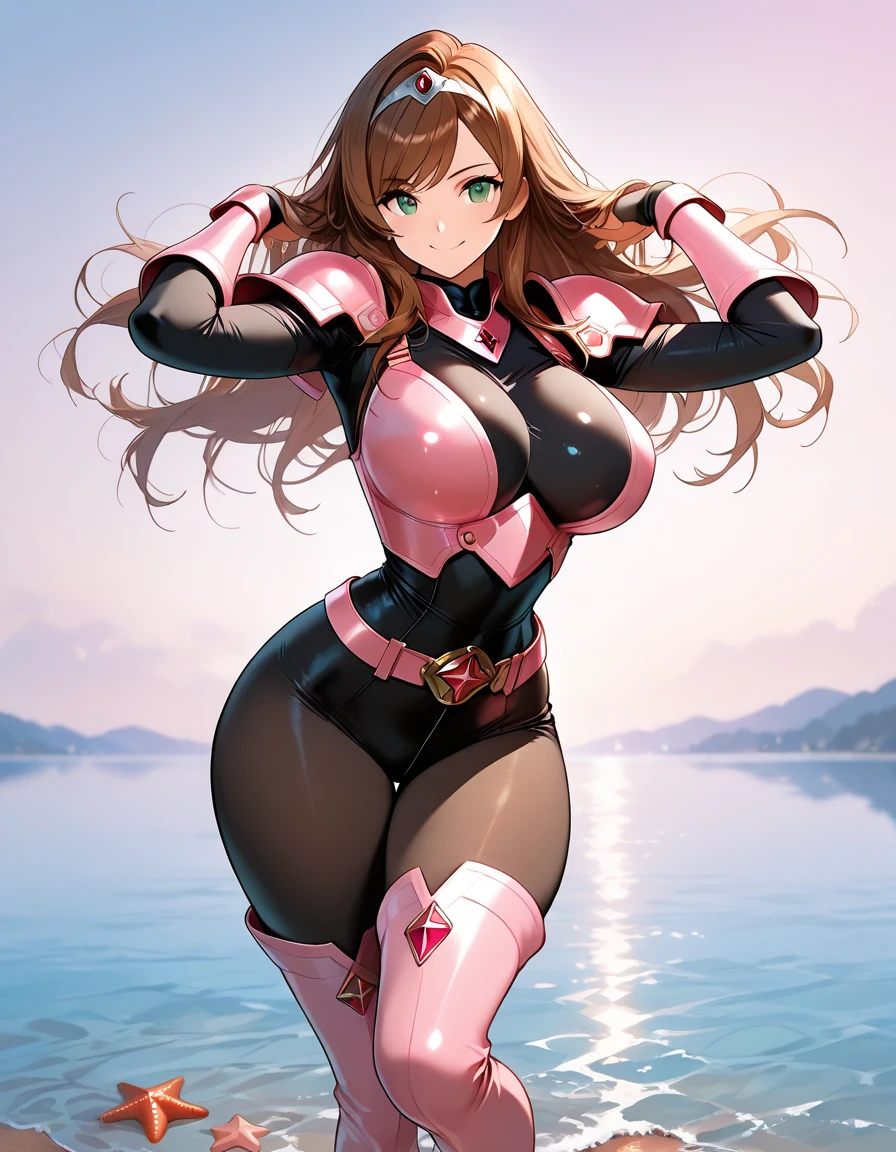 (Realistic:1.2),(Attractive lighting:1.2),(Detailed face),(masterpiece),(Highest quality),(Super detailed),(4K, 8K, 16K, High resolution),
(One girl),(High resolution),(light blue eye color),very shiny 肌,(Perfect hands, Perfect Anatomy),
Shiny body,plastic glitter 肌,exaggerated shiny 肌,illuminated skin,
Asuka Kogawa,Fine glassy eyes,Hime Hair,Brown Hair,(Straight bangs),Very long hair,
teenager,(Huge breasts, Glamour:1.1),
Muscular abdomen,An athletic body, Muscular, Mechanical Limbs,Ninja,shiny big buttocks,
visible muscles,Firm Abdomen,Long legs,Cleavage,erotic,Bold,
Invisible Light, Amazing shine, Neon pink glow, The colors of another world,Bright colors,
Mechanical Limbs,Mechanical Arm,Camel Toe,
Bondage,chain,Nuns,O-ring,See-through,Veil,Black panties,Elbow Handbags,Mistress,first round,cuffs,Thigh straps,Thigh boots,
seductive smile, Open your mouth, Conceited expression,Mischievous Smile,
Deep blue sky,The main colors are white and blue,Warm Mediterranean waters,