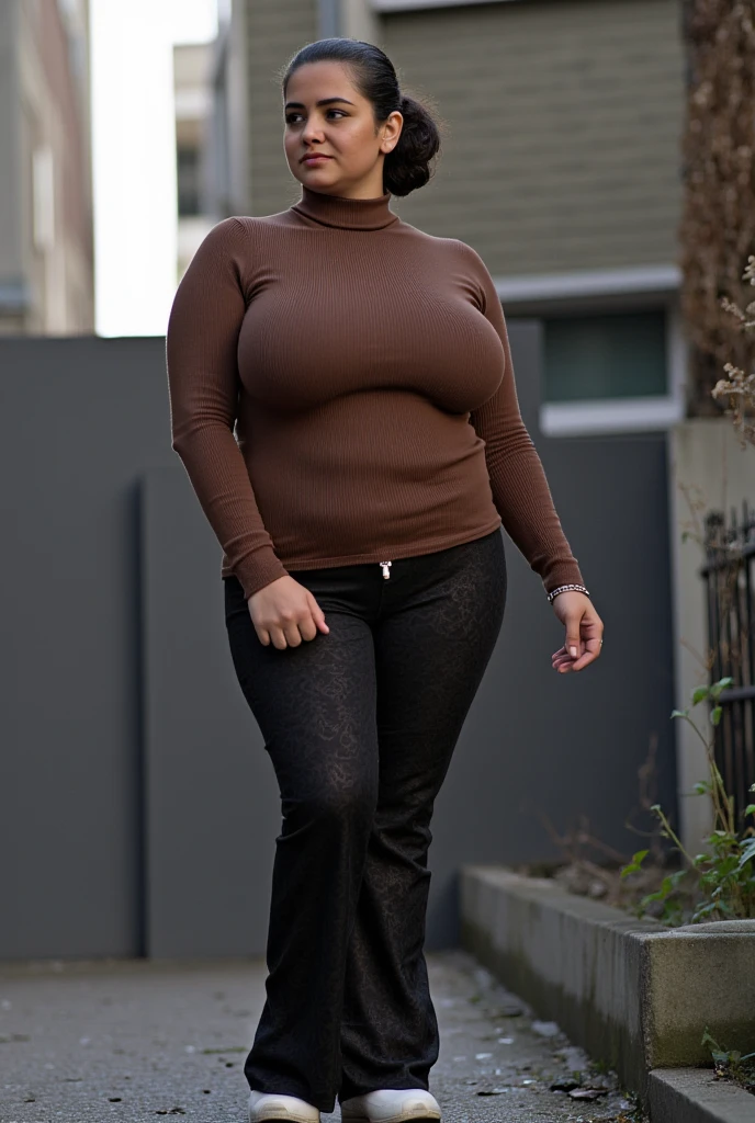 Cinematic film still from james bond, full body, of ((beautiful woman)), (light skin), looking at viewer, (wearing skintight (turtleneck sweater), (uniform trousers)), (covered nipples:1.2), (large saggy breasts), seductive look, curvy, hard nipples,  wide hips,((detailed facial features)), alluring brown eyes, (wet clothes),(wet, detailed skin), long wavy hair, (ocean base:1.2), damp, moist, intricate details, shallow depth of field, cinematic lighting, reflections, photographed on a Leica 10772 M-P, 50mm lens, F/2.8, HDR, 8k resolution,