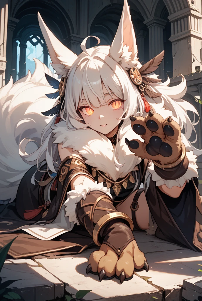 Anime style image of a pair of anime characters sitting on a rock, Fantasy style anime, Furry Fantasy Art, White cat girl, 2. 5D CGI anime fantasy artwork, Anime fantasy illustration, SFW version, White fox, very very beautiful Furry Art, after a battle, Epic anime style, Furry Art!!!, very beautiful anime cat girl