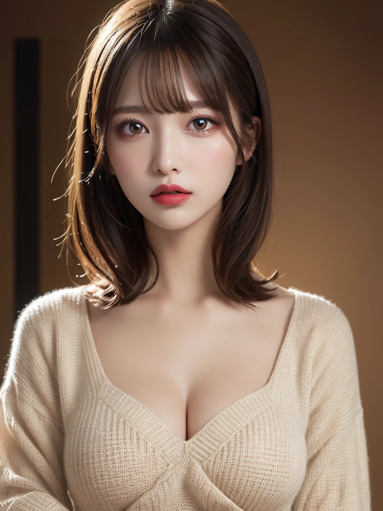 ((Highest quality)), ((masterpiece)), (detailed), ((Highest quality))、8k、High resolution、Perfect Face, Japanese、2、female、short hair、Bob Hair、Cleavage、Perfect Anatomy、Anatomically correct body、Hotel Rooms、((Being in a dark room))、Sadly looking down、Sitting on the sofa、White collared shirt、Sigh