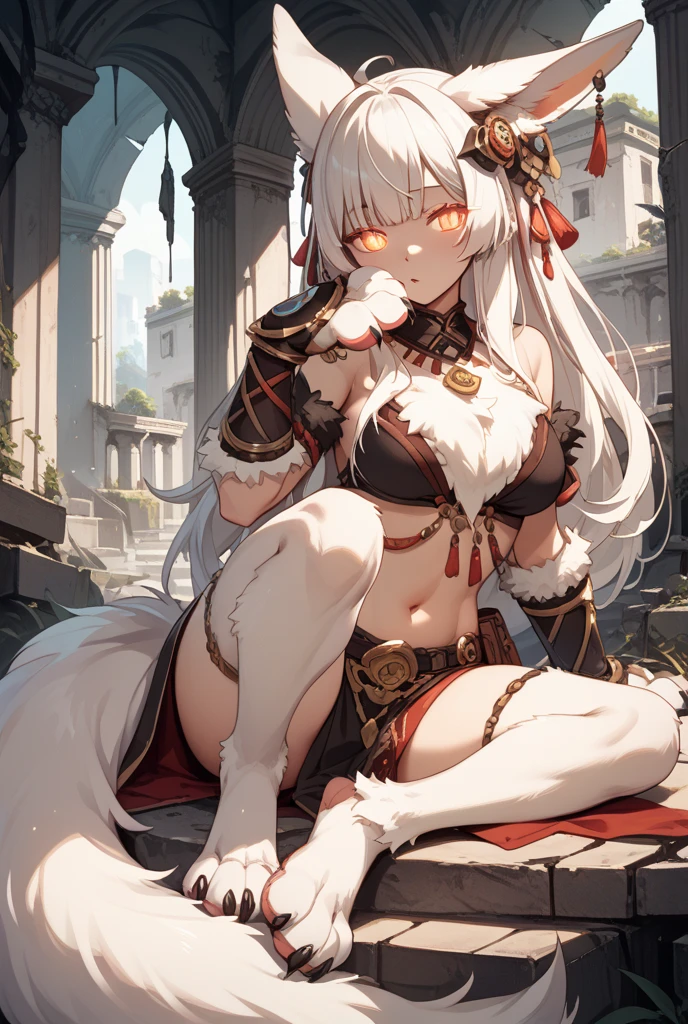 flat chests, nsfw, masterpiece, 1 girl, erect nipples, intricately detailed, topless, navel, bare shoulders, necklace, white hair, wolf headgear, animal fur skirt, leather belt, furr skirt, mountainous horizon, mountains, forest, night sky, full moon, facial paint, open mouth, bonfire, extremely detailed, photorealistic, octane render, 8 k, unreal engine, bare breasts, nipples, red eyes, clawed wolf gloves, bare stomach, sweaty, people on background, moist breath, child, arm strap, long hair, druid, celtic