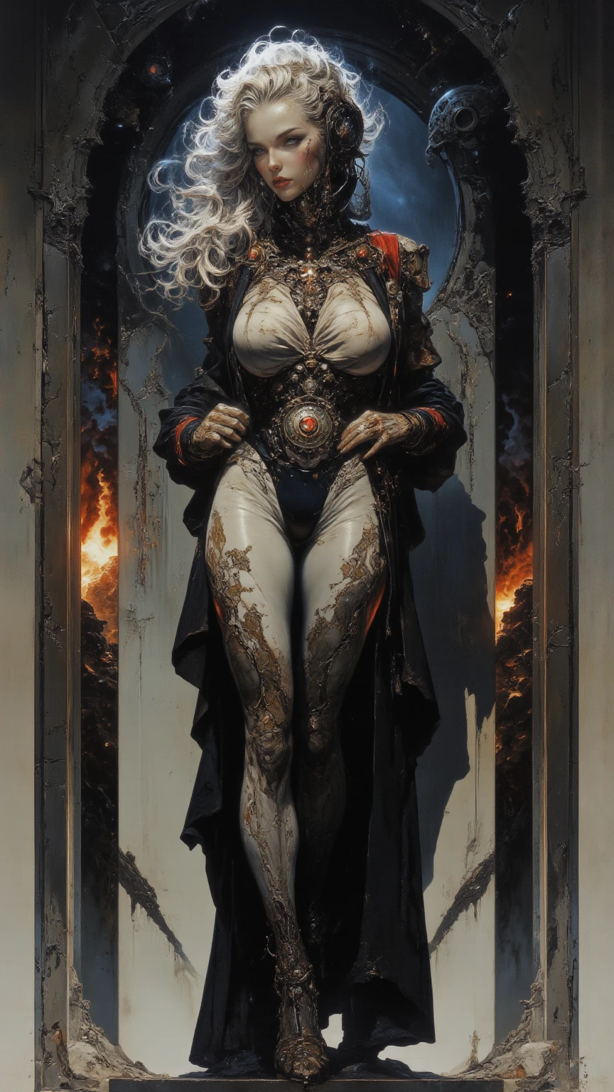 1 girl, Strong muscles, powerful thighs, Very big muscles, huge breasts, naked, gray skin, sharp carnassial teeth, yellow eyes, Creepy Face, abnormal, monstrous claws, chitinous spots on the arms and shoulders, black robe. ((Best quality)) ((hentay))