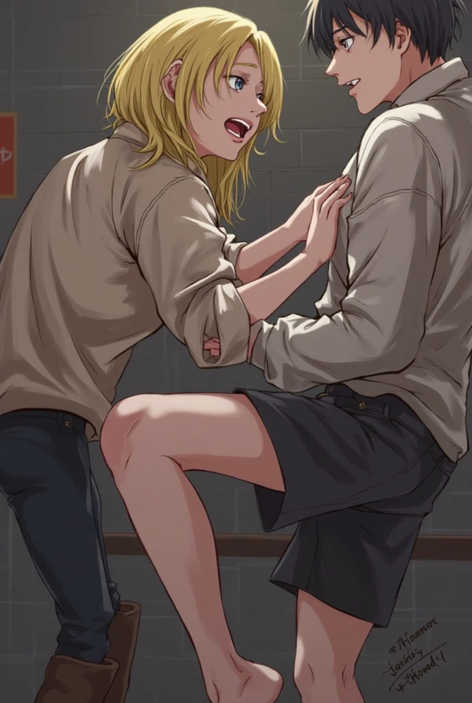 NSFW,(One girl:1.5),Blonde,Very long hair、Messy Hair、Flat Chest,Sleeveless shirt、Grey Shirt、Sleeveless、tie、Arm tattoo、skirt、Thigh-high socks、Thigh-high boots,(Perfect hands),(Perfect Anatomy),(masterpiece),(highest quality),(Embarrassed:1.5),blush,Shy laugh,Downtown at night,Back Alley,Street lamp,(One middle-aged man:1.5),(Having sex:1.5)