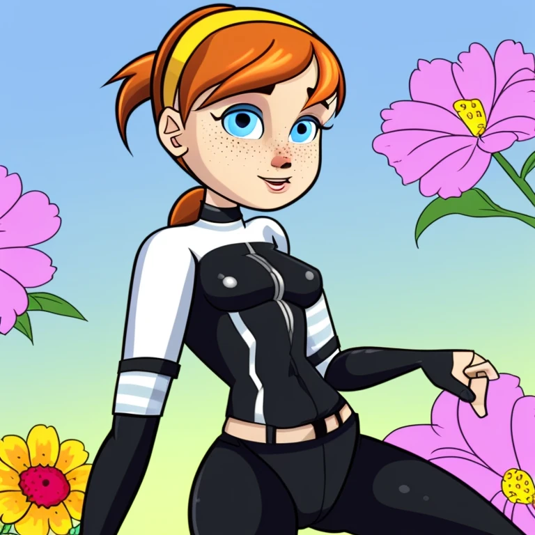 a photo of Misty in school uniform, explosm, cyanide, slim waist, thick thighs, wide hips, in a park, bright clear day, hands on hips, surrounded by flowers
<lora:cah:0.65>
<lora:Misty:0.65>