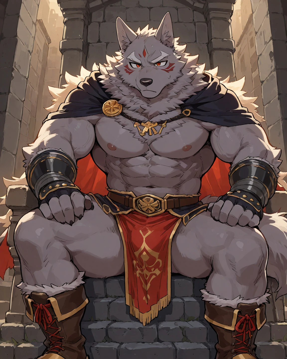 (masterpiece),(highres),(intricate details:1.4),extremely detailed,(illustration:1.2),8k,photorealistic,full body,exquisite,solo,elder male wolf,muscular,general,(damaged body:1.4),(white hair:1.3),long hair,braided hair,beard,scar,naked,captured,imprisoned,dungeon,tortured,chains around body,in great pain,weak,distressed,(tattered clothes:0.8),(Warhammer 40K:0.8),aging,feeble,lying on ground,(blood:1.4),cold hard floor,chains wrapped around limbs,(iron shackles:1.2),(dim lighting:1.2),(damp air:1.2)