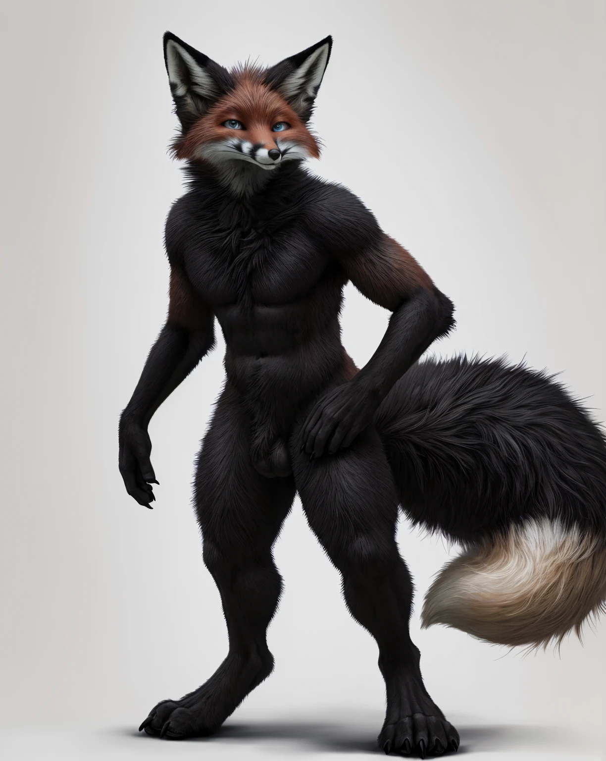score_9, score_8_up, score_7_up, rating_rule34NSFW,source_furry,anthro,source_3D, Nick Wilde, solo, (soft shading), 4k, hi res, (detailed face, detailed eyes, detailed), ((full body)), by zackarry911, by zaush, (by personalami:0.5), male, muscular male, bara, muscular, nude, leaning forward, from behind, back on viewr, back at viewer, ass, fox tail