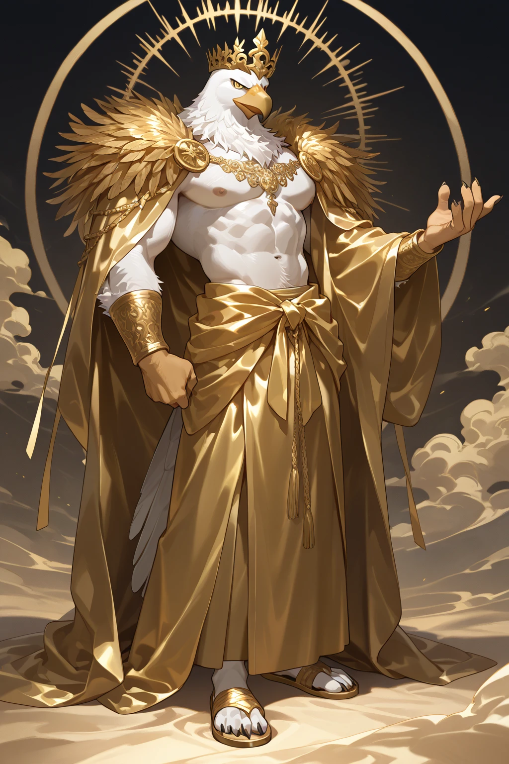 (intricate floral print white robe), (male focus), (gold ornamentation), (revealing clothes), handsome, toned, gradient flowers, flower field, best quality, masterpiece, absurdres, wind, realistic skin, cinematic lighting, (cowboy shot), <lora:add_detail:.2> , hypman, <lora:HypmanV10:.1>, balanced composition, perspective, symmetrical clothes, geometric background, abs