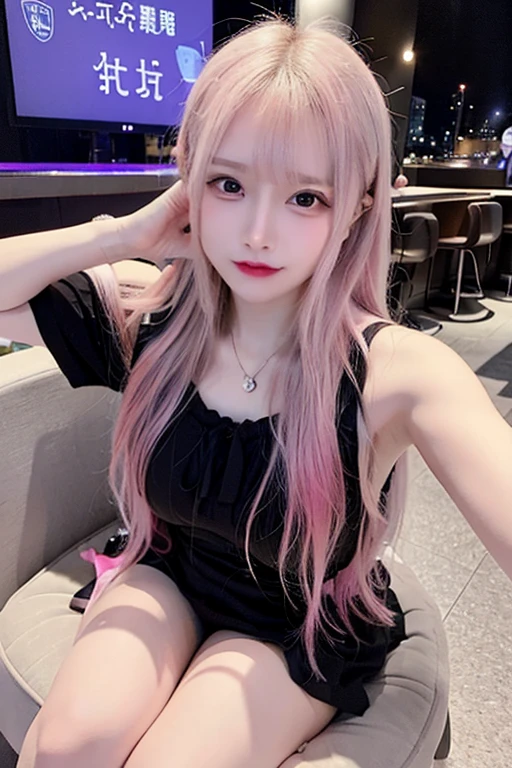 quality, 超Realistic, (Realistic:1.3)、highest quality、Ultra-high resolution、SLR、instagramart、Very delicate、Look at the viewers、Japan 1 woman(Pink Hair、black eye、Huge 、adorable)、loungewear、middle Breasts、Natural smile