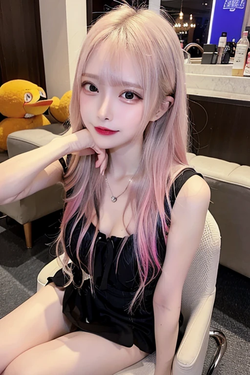 Pink hair。gals。Smooth skin。araffe asian woman in a black bra top posing for a picture, goddess of Japan, Beautiful Asian Girl, Realistic Young Gravure Idol, oppai, Black bra, sophisticated gravure idol, Realistic sensual gravure idol, young and cute girl, Good young girl、huge tit。
