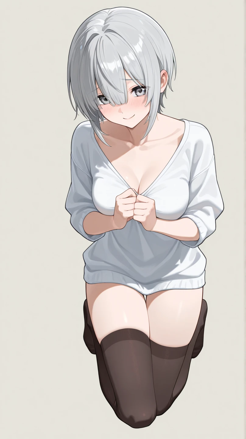 (hero neisan art style:0.7), (harayutaka art style:0.7), score_9, score_8_up, score_7_up, score_6_up, score_5_up, score_4_up, uncensored, chartreux westia, short hair, bangs, yellow eyes, grey hair, hair over one eye, tiara, BREAK (masterpiece:1.2), best quality, high resolution, (detailed eyes:1.3), perfect lighting, (perfect hands, perfect anatomy), long sleeves, off shoulder, bra, navel, layered skirt, breasts, sitting, shoes, looking_at_viewer, solo, midriff, sneakers, red_background, large_breasts, HD, highres, best quality, shiny skin, sweating, bokeh, facing viewer, sweating profusely, veiny breasts, stray hair,