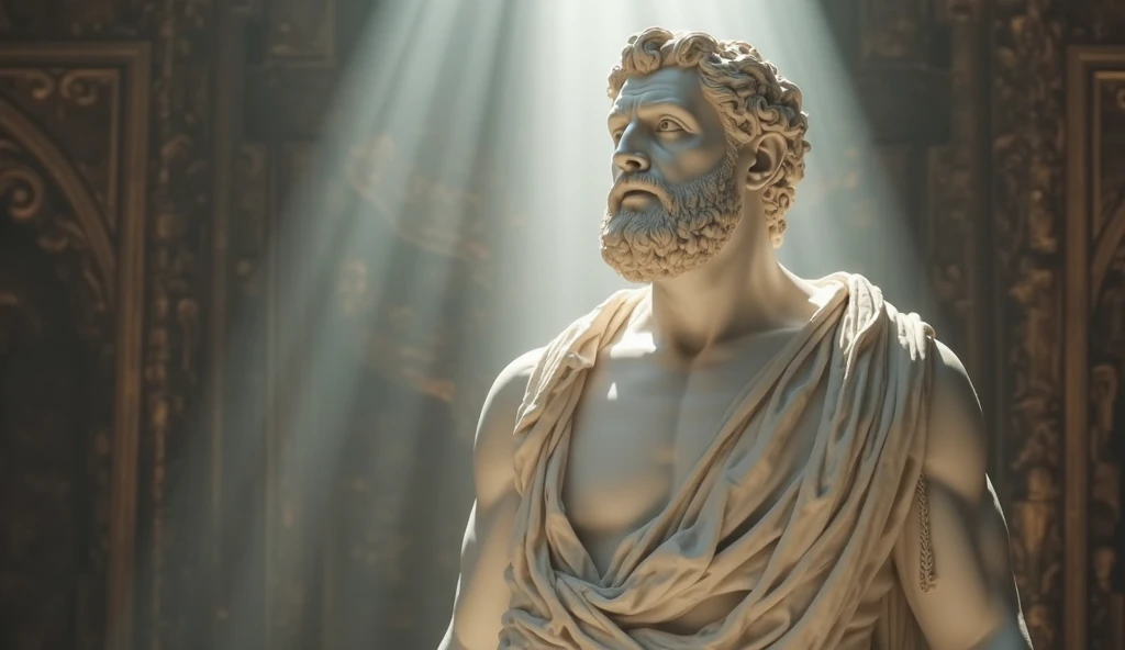 Stock Gricki Stoic
which is the Greek historical status with
Hercules profile muscles
Cinematic 8k and dark background