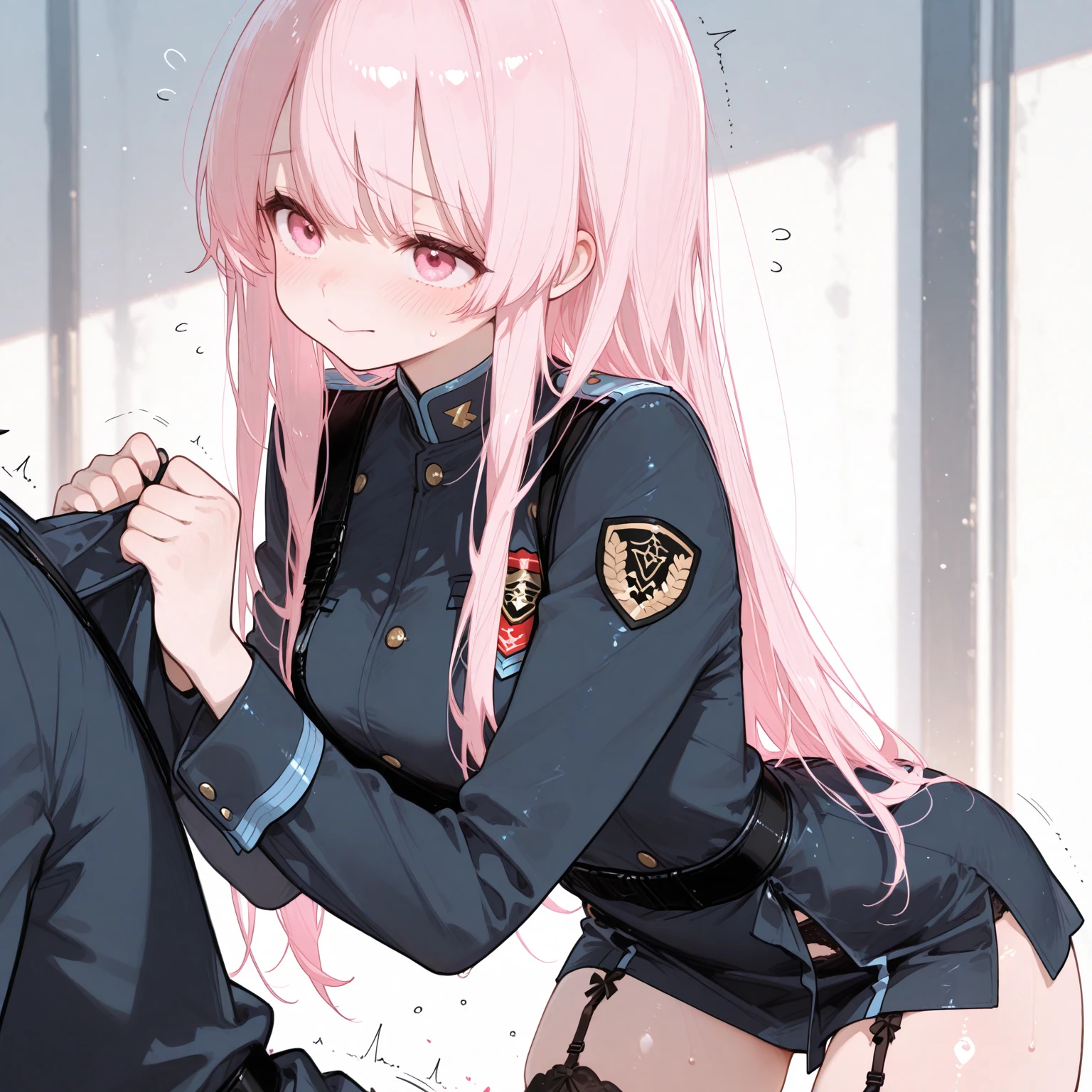 Young girl with pink hair, long twintail hairstyle, small bushy eyebrows, wearing gothic lolita clothes, lolicon (Zankuro) drawing style by zankuro artist, Zancrow style, image uploaded in R34,  in the mall, flirty smile , suddenly having sex in public, ((doggy style sex)), ((public sex in a street)) naked ass in the male crotch, perfect anatomy, view from above, ((looking at the camera with a shy smile while they ejaculate inside him, with a lot of semen bubbling))