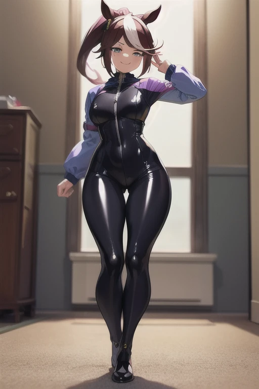 1girl, superhero, leotard, bare legs, boots, standing, solo focus, tight belt, hands on hip, full body shot, mature lady