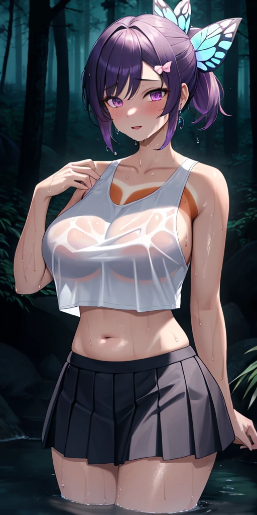 Senpai, 1girl, solo, clothes soaked, wet, tropical forest, walking, (((hot weather))), (((sweating))), perfect quality, good quality, masterpiece, HDR, UHD <lora:MagicalSenpai:0.75>